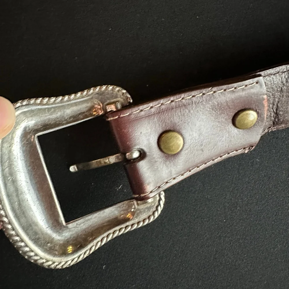 Men's Noona Brown Leather Belt with Silver Buckle